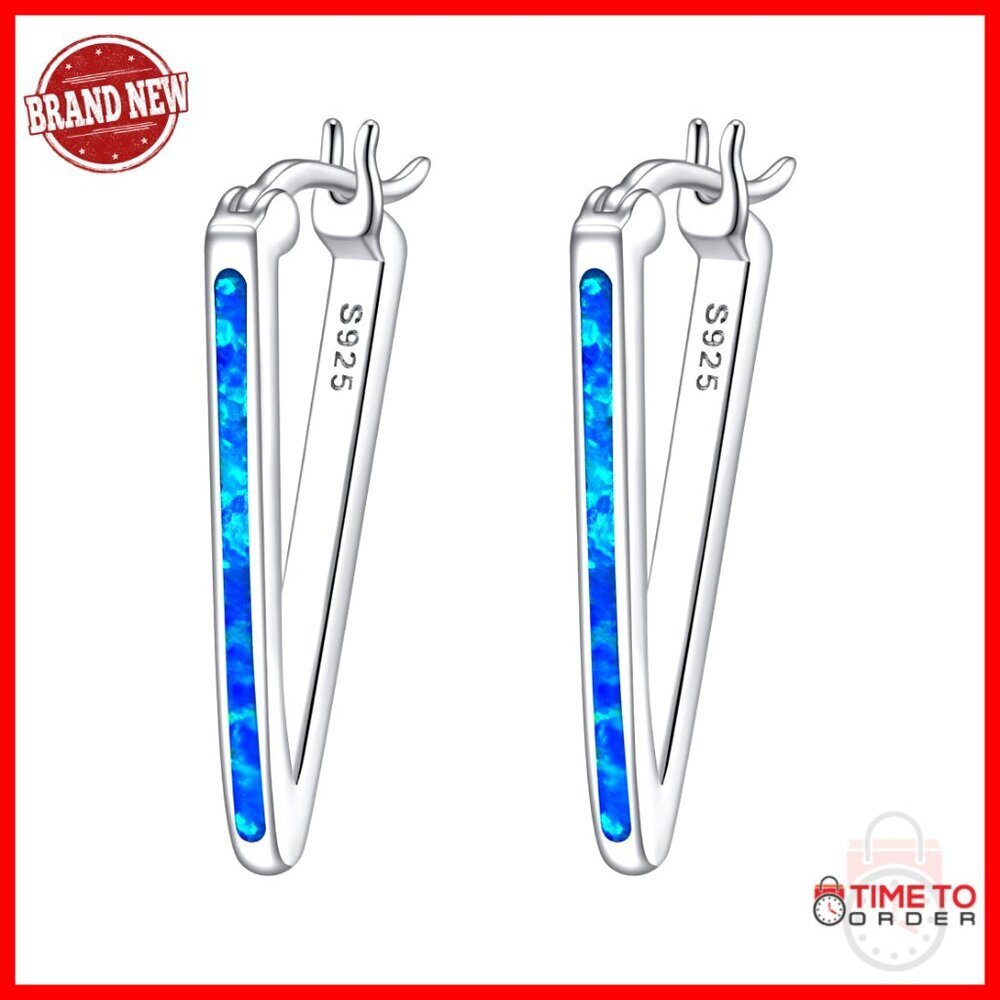 Sterling Silver Opal Huggie Hoop Earrings, Hypoallergenic Jewelry Gift